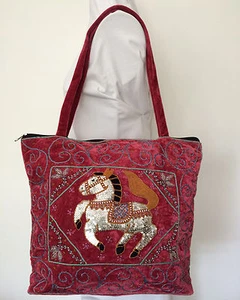 Kalaga Sequin Horse Tote Bag Handmade Brand New made in Myanmar - Picture 1 of 8