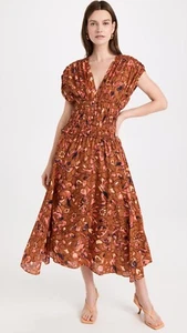 A.L.C. Lucia Floral V-Neck Smocked Waist A-Line Midi Dress in Multi size 2 NWT - Picture 1 of 9