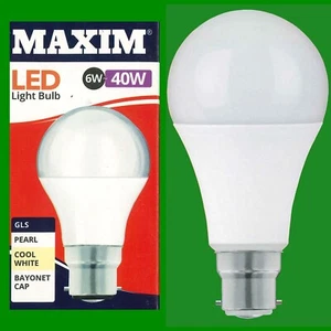 4x 6W (=40W) GLS BC B22 A60 LED Light Bulb Lamp, 4000K Cool White 470Lm, Maxim - Picture 1 of 1