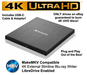 Verbatim 4K UHD Blu-ray Burner External Drive BDR-UD04 43888 MakeMKV LibreDrive - Picture 1 of 8