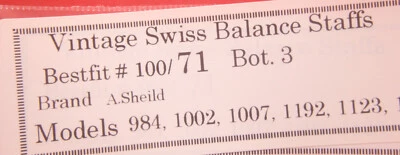 BALANCE STAFF MODELO SUIZO A.SHEILD AS 1002, 1007, 1192, 1123, 11 BESTFIT 100/71 Foto 1 de 2