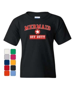 Mermaid Off Duty Youth T-Shirt Funny Cute Holiday Vacation Ocean Beach Kids Tee - Picture 1 of 8