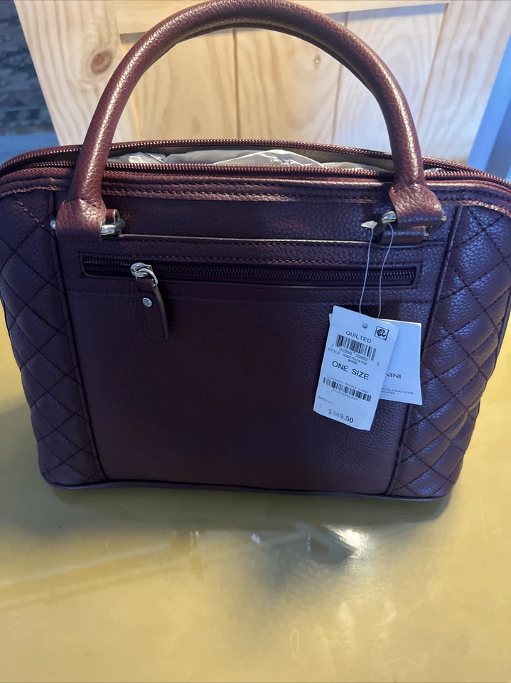 Giani Bernini Quilted Leather Dome Zip Around Satchel Shoulder Bag Wine New33026