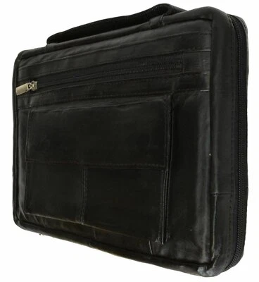 New Medium Black Genuine Leather Bible/Book Cover Case Zippered Organizer - Image 1 of 2