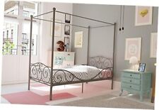  Metal Canopy Bed with Sturdy Bed Frame - Size () Twin Pewter