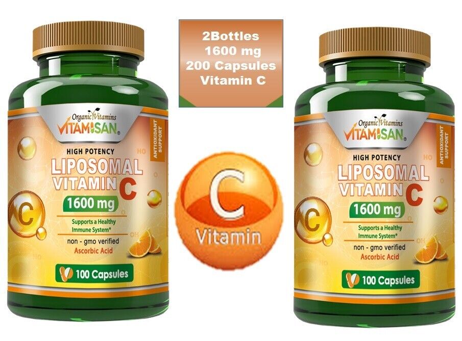 2 Pure Vitamin C 1600 mg support immune System very high quality 200 capsules