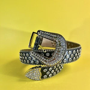 Western Rhinestone Sparkley Cowgir/Cowboy Black And Silver Belt 50” Size X-Large - Picture 1 of 11