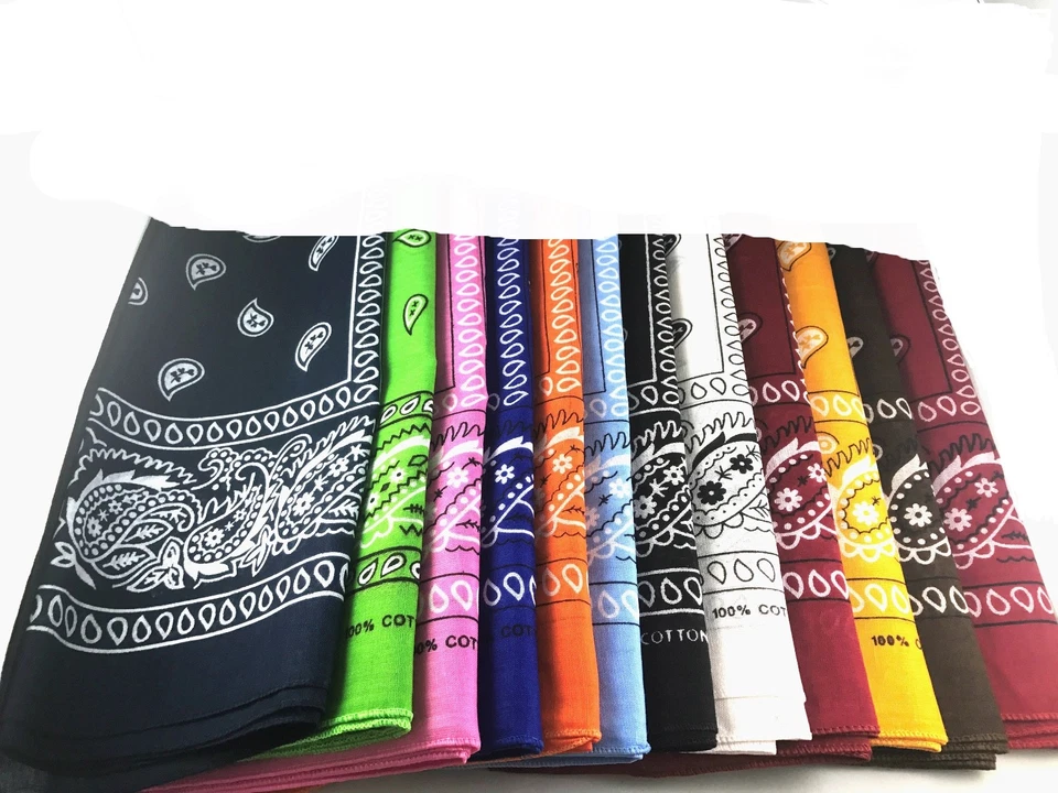 12 шт. Jumbo пейсли и однотонный 100% хлопок мотоциклиста Sport бандана 27 «x 27»  - Изображение 1 из 1