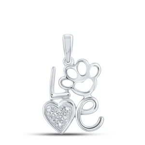 Sterling Silver Womens Round Diamond Love Paw Heart Pendant .03 Cttw - Picture 1 of 2
