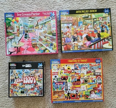 Lote De 4 Puzzles Coloridos Retro Años 70 60 Blanco Montaña Todos 1000 Por Favor Leer Foto 1 de 4