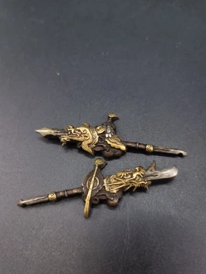 Faca japonesa Yanyue lança cobra Menuki para período Wakziashi Edo antiga C080 - Imagem 1 de 4