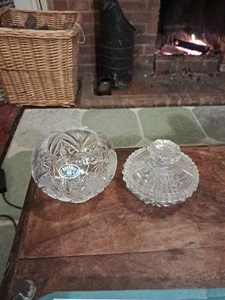 Pequeño cuenco de vidrio Bohemia 24 % cristal de plomo República Checa + plato de baratija de vidrio - Imagen 1 de 12