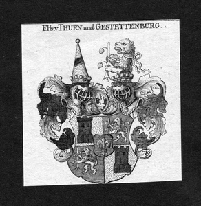 1820 - Thurn And Gestettenburg Emblem Nobility Coat of Arms Heraldry - Picture 1 of 1