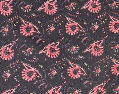 Charles Demery Handblocked Vintage 60s Fabric Black Orange Floral BTY France #BR - Image 1 of 4