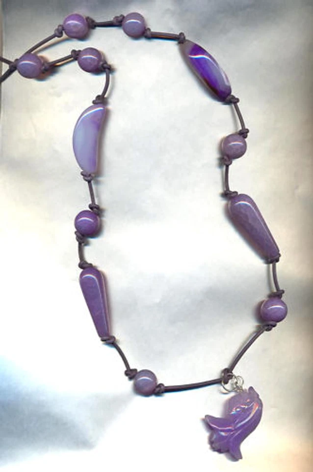Collana in cuoio 55 cm. con agate viola e argento 925 - Immagine 1 di 1