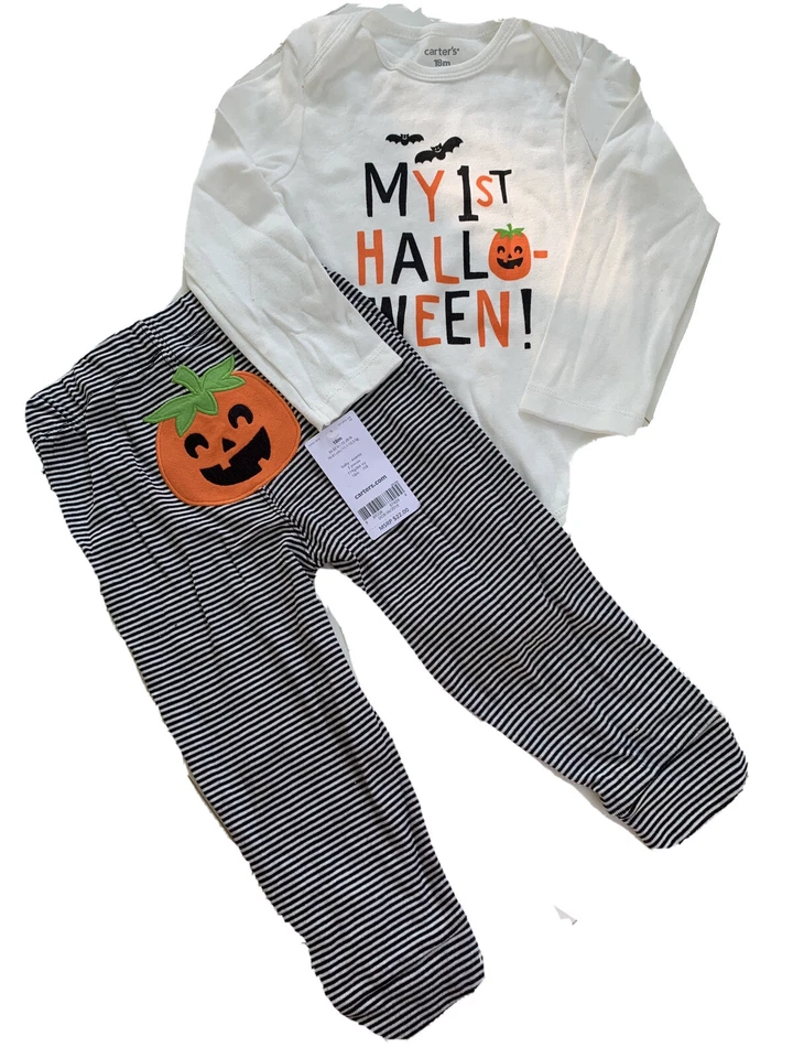 Carter's Baby My 1st Halloween 2 PC Bodysuit and Pants Set White/black Sz 18 M