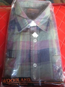 NISP Vintage WOODLAND Brushed Flannel GREEN, RED & BLUE PLAID SHIRT- XL-1970's - Picture 1 of 3