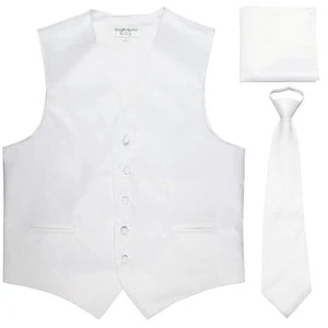 New Men's white formal vest Tuxedo Waistcoat pre-tied neck tie and hankie set - Picture 1 of 5