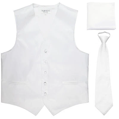 New Men's white formal vest Tuxedo Waistcoat pre-tied neck tie and hankie set - Image 1 of 4