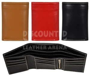 Mens Real Leather Wallet Soft Credit Card Slim Money Holder Pocket Trifold Purse - Picture 1 of 13