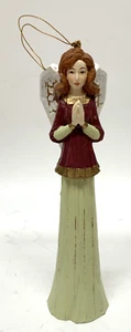 Enesco 5.75” Faux Wood Carved Slender Praying Red Haired Angel Hanging Ornament - Picture 1 of 6