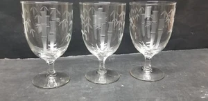 3 NORITAKE SASAKI BAMBOO ETCHED CRYSTAL FOOTED WINE GLASSES 10 OZ - Picture 1 of 7