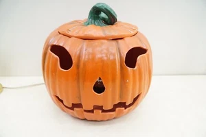 Light Up Halloween Ceramic JACK O LANTERN Pumpkin Holland Mold Vintage 70's - Picture 1 of 12