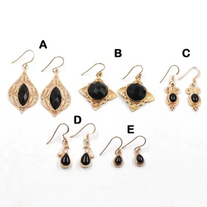 Natural Black Onyx Handmade Dangle Earring Rose Gold Plated 925 Silver Jewelry - Picture 1 of 21