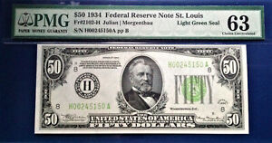 $50 1934 FRN Fr-2102-H St. Louis Light Green Seal PMG63 Choice Uncirculated