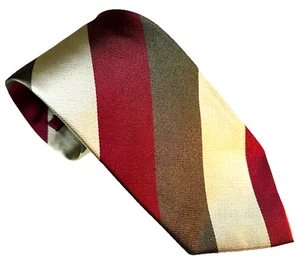 LUCIANO BARBERA Olive Green Red Khaki 100% Silk Mens Luxury Striped Repp Tie 57” - Picture 1 of 9