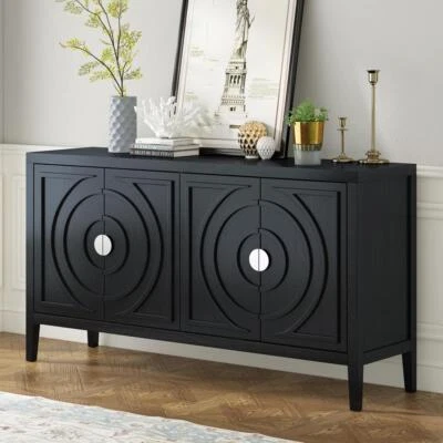 Stability and Durability Retro Sideboard Cabinet with Four Doors Black - Image 1 of 4