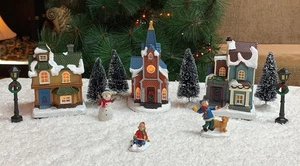 Christmas Village Set 12-Piece with LED Lights Miniature Christmas Houses Chu... - Picture 1 of 8