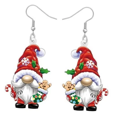 Lindos Pendientes Gnomo Navidad Acrílico para Mujer Santa Grinch Cuelgan Verde Foto 1 de 4