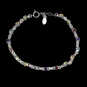 925 Sterling Silver Bracelet Round Citrine Peridot Topaz Gemstone Jewelry 6.5in - Picture 1 of 13