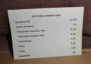 VTG 1972 Michigan Fish Fishing License Fee Fees Chart Poster Sign - Picture 1 of 2