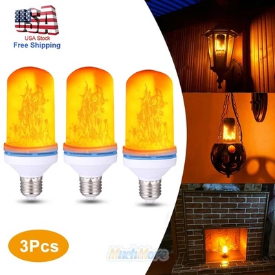 3Pack Simulated Flame Effect E27 LED Light Bulb Flickering Lamp Home Party Decor - Image 1 of 4