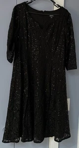 Slny Damen Pailletten Spitze Kurzarm Midi A-Linie formelles Kleid Gr. 18W schwarz - Bild 1 von 1