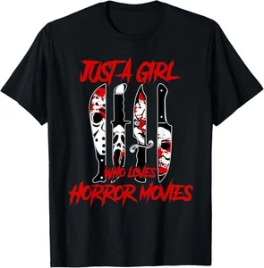 Just a Girl Who Loves Horror Movies, Funny Halloween T-Shirt - Picture 1 of 9