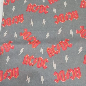Springs AC/DC Lightning Bolt Fabric Music Rock Cotton Grey Red 2 Yds - Picture 1 of 4