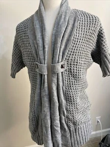 David Kahn Cardigan Sweater Gray Knit Sz L NEW Open Front Long Sweater Jacket - Picture 1 of 10
