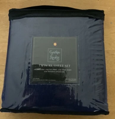 Nuevo Juego de Sábanas Microfibra Cynthia Rowley Twin XL Azul Marino Medianoche Foto 1 de 2