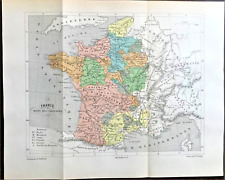 Original 1896 Color Antique Map of FRANCE during the CRUSADES 1095-1291  RARE
