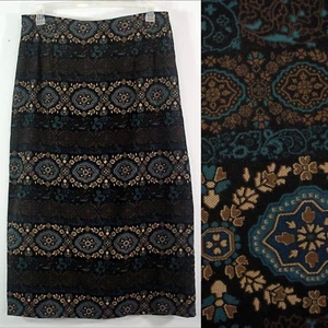 BOHO Tribal Faux Suede Long Straight Skirt Teal Black Paisley Briggs New York 16 - Picture 1 of 12