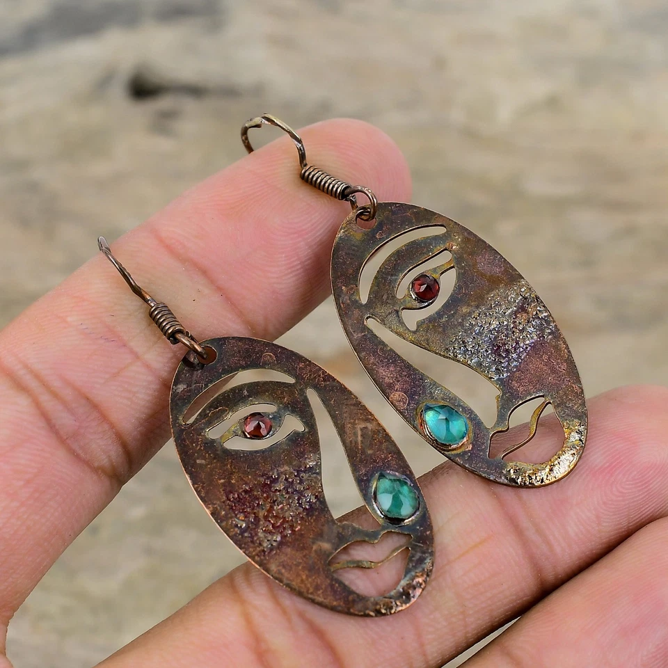 Pendientes colgantes/gotas electroformados de diopsido cromado artesanales de cobre regalo 2,17" Foto 1 de 4