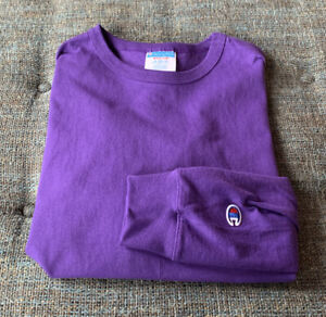 NWOT Champion Logo LS Heavyweight T-Shirt Mens Size Medium Purple Cotton P2