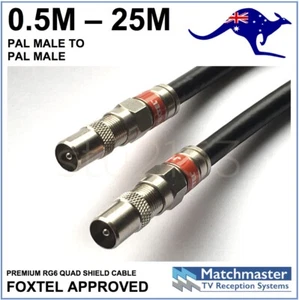 0.5m - 25m PAL Male To PAL Male RG6 BLACK Quad Shield Cable TV Antenna Flylead - Picture 1 of 1