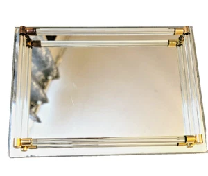 Vintage Dresser Vanity Mirror Tray MCM clear Handles 9 x 14" perfume holder - Picture 1 of 4