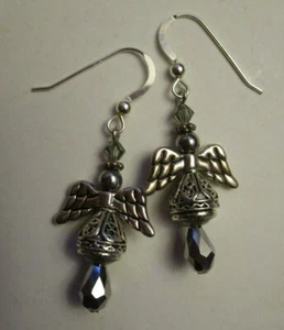 Handwerkliche raffinierte elegante Sterling Silber & Swarovski Kristall Engel Ohrringe - Bild 1 von 1