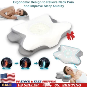 Cervical Neck Pain Relief Ergonomic Memory Foam Pillow, Side Back Stomach Sleep - Picture 1 of 9