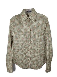 ETRO ITALY Size 44 medium cream Green Floral Cotton Button Up Long Sleeve Shirt - Picture 1 of 7